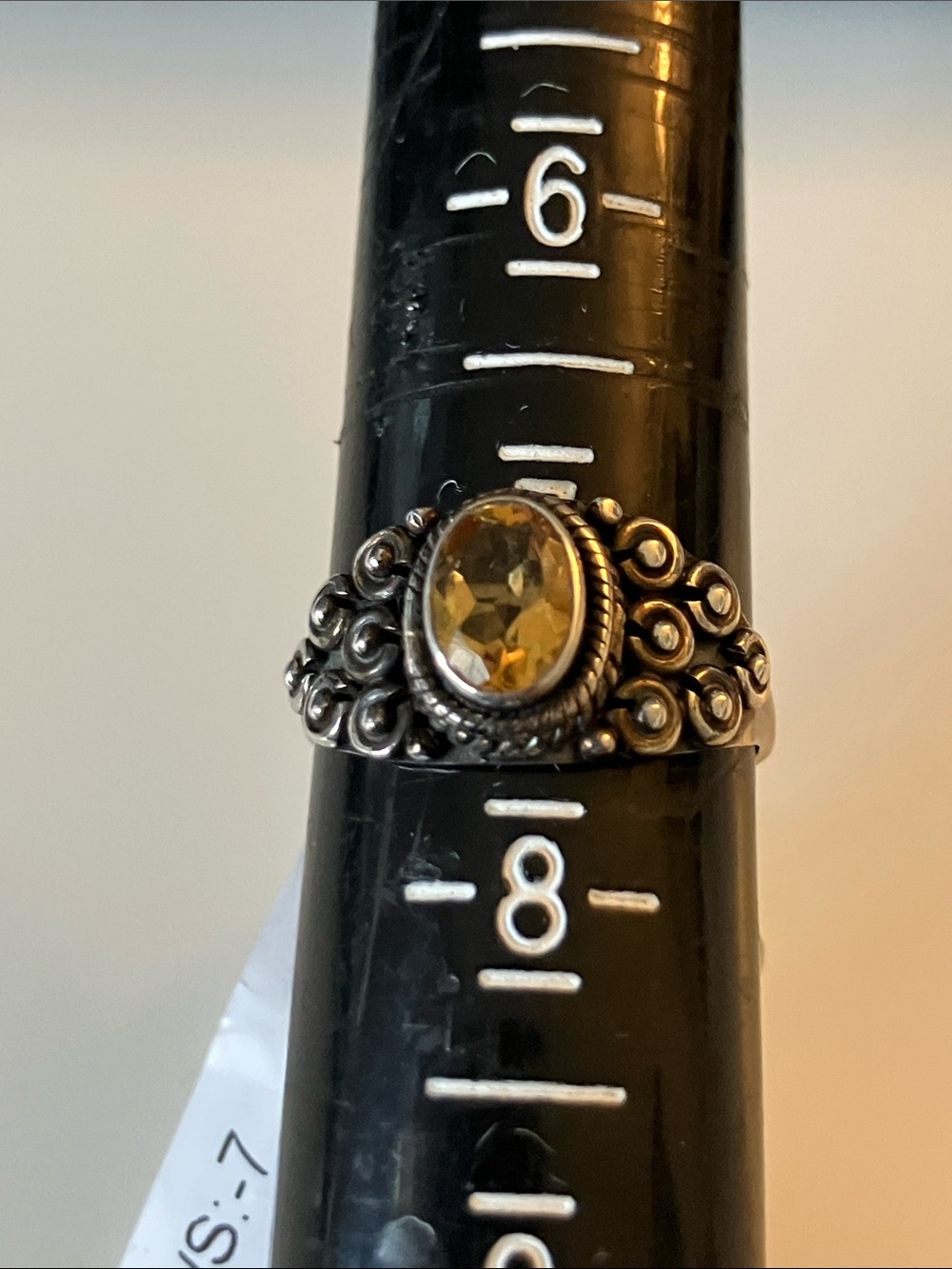 Ornate Sterling Silver Ring with Oval Citrine Stone, NWT.